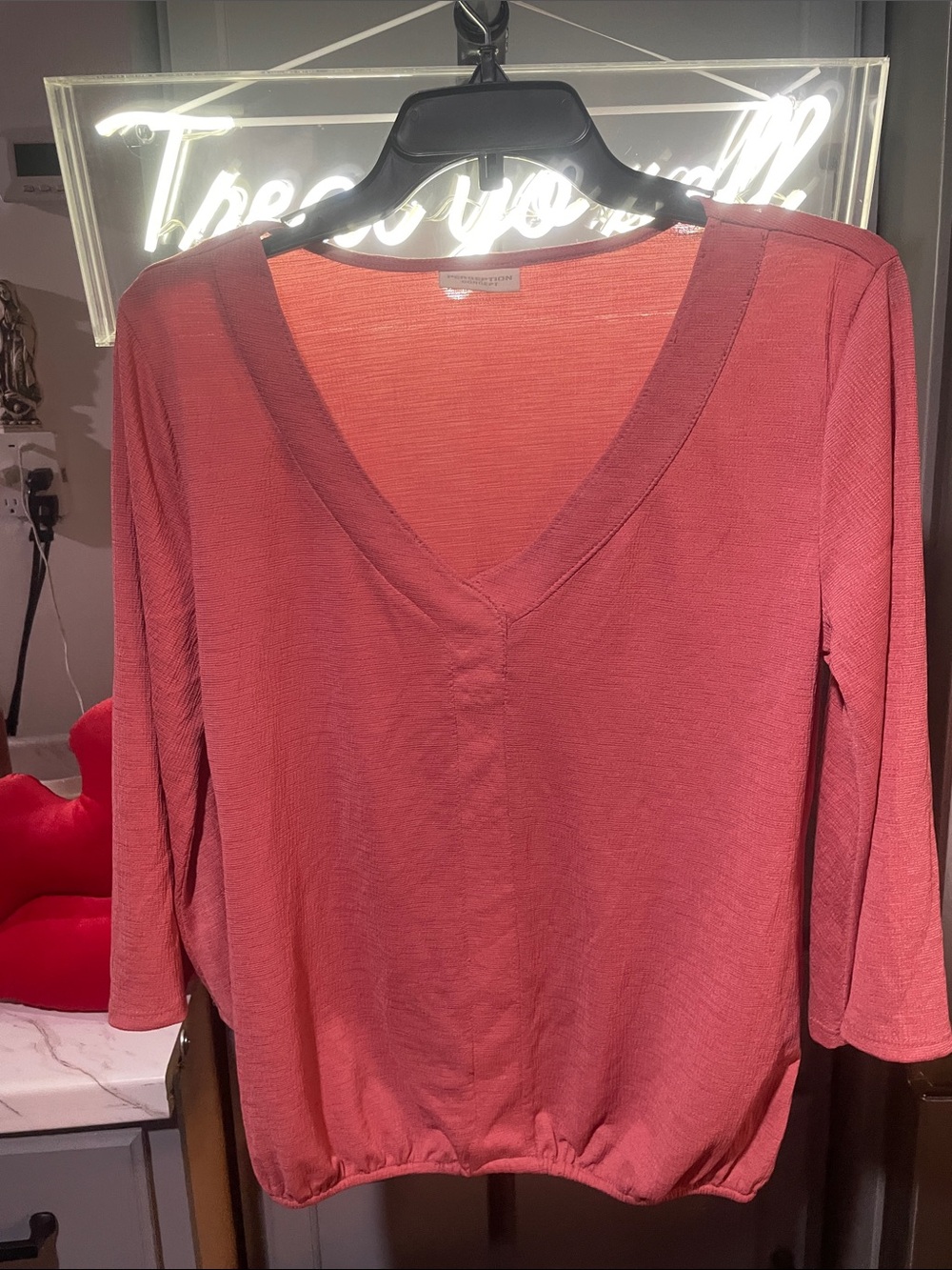 PerSeption Concept Coral V-Neck Long Sleeve Lightweight Pullover